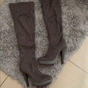 Suede gray high knee boots